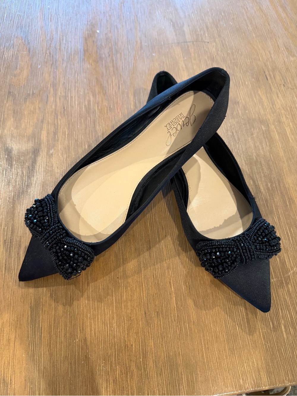 Badgley Mischka Black Beaded Pointed-Toe Flats